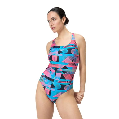 Speedo Womens/Ladies Graphic Print Racerback One Piece Swimsuit (Siren Red/Blue)