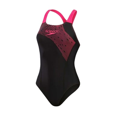 Speedo Womens/Ladies Medley Medalist Striped One Piece Swimsuit (Black/Pink)