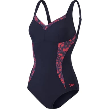 Speedo Womens/Ladies Abstract Floral One Piece Swimsuit (Navy/Red)