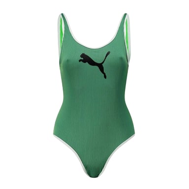 Puma Womens/Ladies Striped Ribbed One Piece Swimsuit (Green)