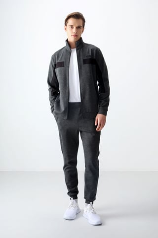 Men's Color Block Fleece Sweatshirt And Pants Set