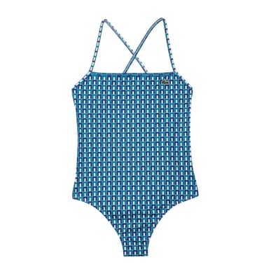 Lacoste Womens/Ladies Geometric Recycled Polyester One Piece Swimsuit (Blue)