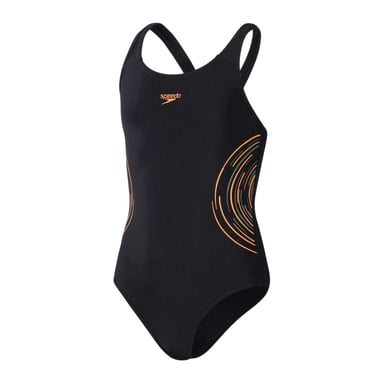 Speedo Girls Placement One Piece Swimsuit (Black/Orange)