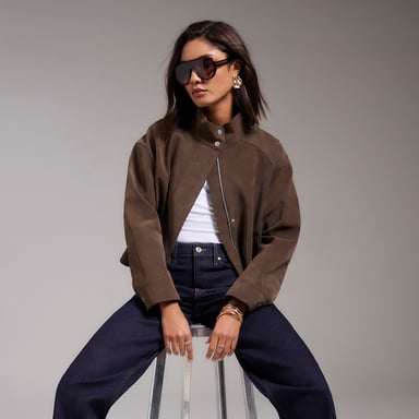 River Island Womens Bomber Jacket Brown Funnel Neck Washed