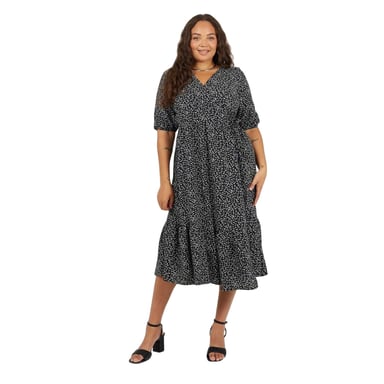 Brave Soul Womens/Ladies Leopard Print Puff Sleeve Wrap Dress (Black/White)