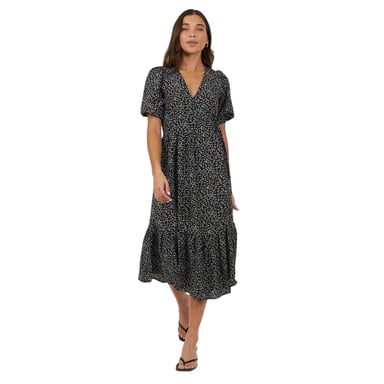Brave Soul Womens/Ladies Puff Sleeve Wrap Dress (Black/White)
