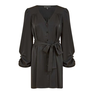 Mela London Womens/Ladies V Neck Balloon Sleeve Mini Shirt Dress (Black)