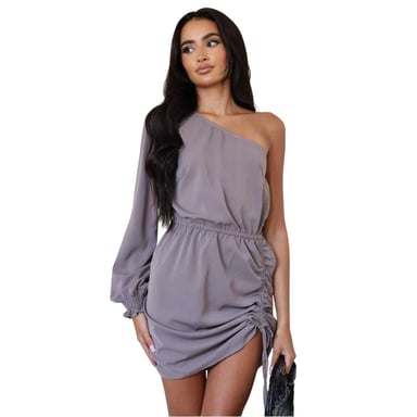 AX Paris Womens/Ladies Ruched Side One Sleeve Mini Dress (Mushroom)