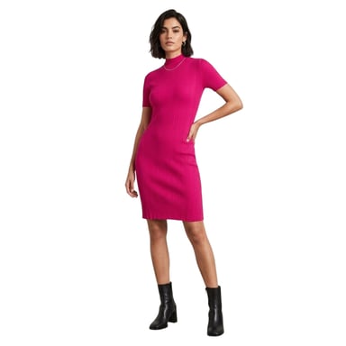 Hugo Womens/Ladies Sareply Mock Neck Short-Sleeved Bodycon Dress (Bright Pink)
