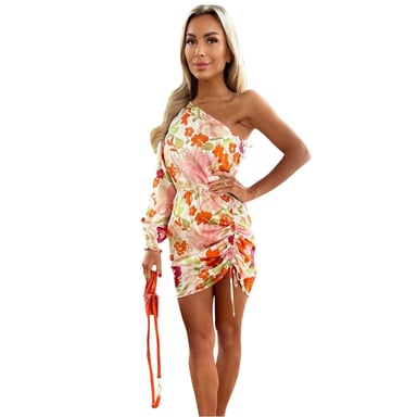 AX Paris Womens/Ladies Floral Ruched Side One Sleeve Mini Dress (Multicoloured)