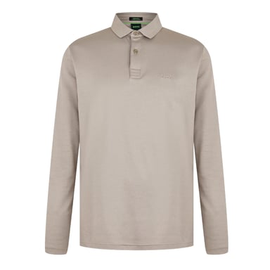Boss Mens Pirol Logo Long-Sleeved Polo Shirt (Taupe)