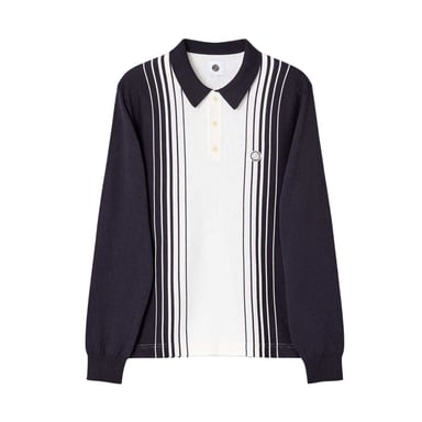 Pretty Green Mens Vertical Stripe Regular Long-Sleeved Polo Shirt (Navy)