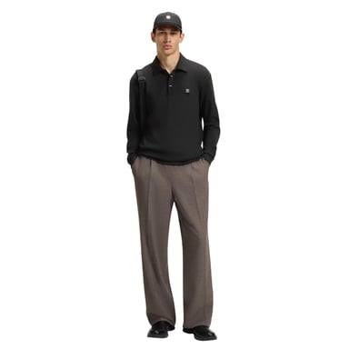Hugo Mens Patch Collared Long-Sleeved Polo Shirt (Black)