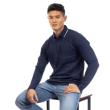 Peter Werth Mens Long-Sleeved Polo Shirt (Dark Navy)