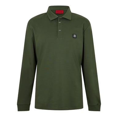 Hugo Mens Patch Collared Long-Sleeved Polo Shirt (Dark Green)