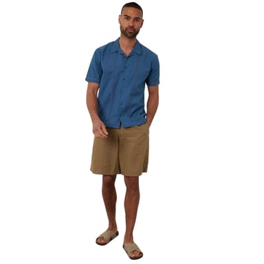 Threadbare Mens Embroidered Collared Short-Sleeved Bowling Shirt (Denim)