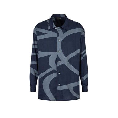 Emporio Armani Mens Abstract Cotton Long-Sleeved Shirt (Blue)