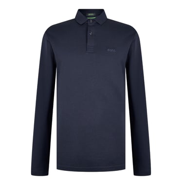 Boss Mens Pirol Logo Long-Sleeved Polo Shirt (Dark Blue)