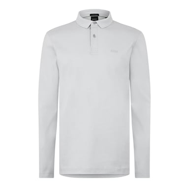 Boss Mens Pirol Logo Long-Sleeved Polo Shirt (Light Grey)