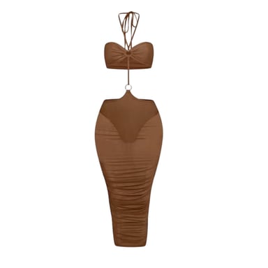Honeyz Womens/Ladies Midi Mesh Halter Neck Bodycon Dress (Brown)