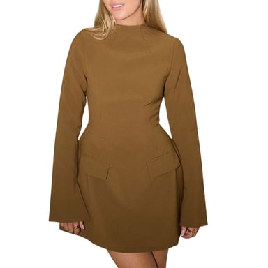 Odd Muse Womens/Ladies Flared Long-Sleeved Mini Dress (Olive)