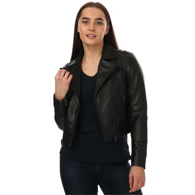 Elle Womens/Ladies Leather Fitted Biker Jacket (Black)