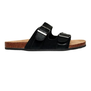 Threadbare Mens Atticus Double Buckle Flat Sliders (Black)