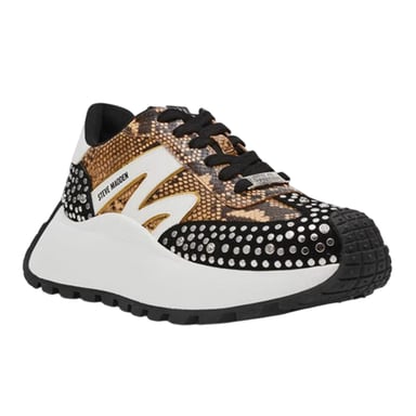 Steve Madden Womens/Ladies Snake Print Platform Trainers (White/Black/Brown)