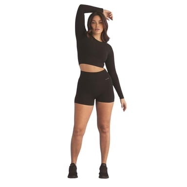USA Pro Womens/Ladies Seamless Long-Sleeved Crop Top (Black)
