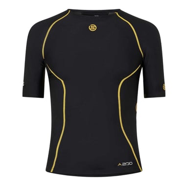 Skins Mens A200 Contrast Detail Short-Sleeved Base Layer Top (Black/Yellow)