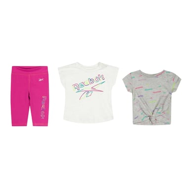 Reebok Childrens/Kids Logo Top & Bottom Set (Pink/White/Grey)
