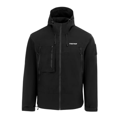 Firetrap Mens Windproof Hooded Windbreaker (Black)