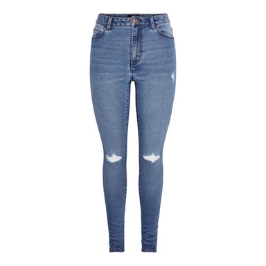 Pieces Womens/Ladies Distressed Skinny Jeans (Blue Denim)