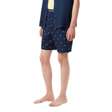 Lacoste Mens Poplin All-Over Print Pyjama Shorts (Navy)