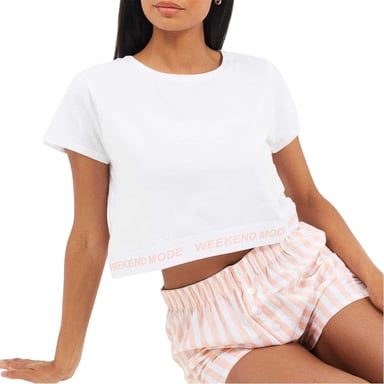 Brave Soul Womens/Ladies Weekend Mode Striped Short Pyjama Set (White/Peach)