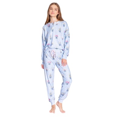 PJ Salvage Womens/Ladies French Bulldog Pyjama Set (Light Blue)