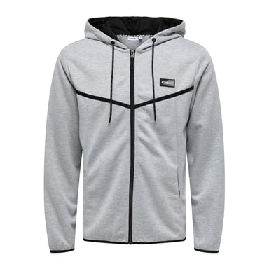 Only Mens Contrast Piping Hooded Regular Sweat Jacket (Light Grey Melange)