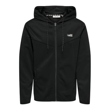 Only Mens Contrast Piping Hooded Regular Sweat Jacket (Black)