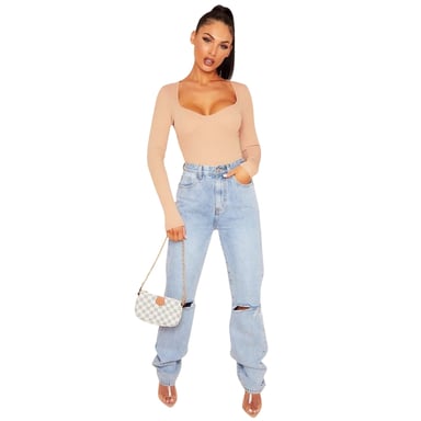 Missy Empire Womens/Ladies Cup Ribbed Long-Sleeved Bodysuit (Rose)
