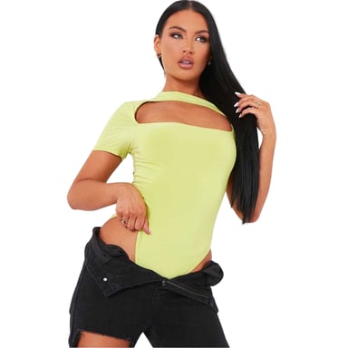 Missy Empire Womens/Ladies Cut Out Bodycon Short-Sleeved Bodysuit (Lime)