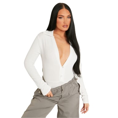 Missy Empire Womens/Ladies Ribbed Fitted Long-Sleeved Bodysuit (Cream)