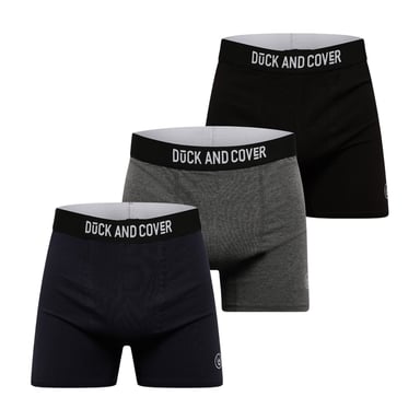 Duck and Cover Mens Bronteen Cotton Blend Boxer Shorts (Pack of 3) (Black/Grey/Navy)
