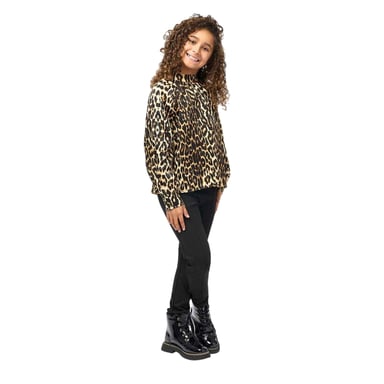 Biba Girls Leopard Print Balloon Sleeve Blouse (Brown/Black)