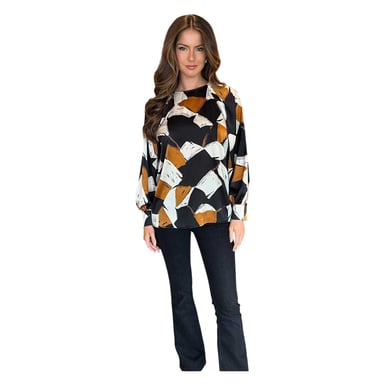 AX Paris Womens/Ladies Geometric Polyester Blouse (Black/White/Brown)