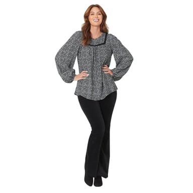 Be You Womens/Ladies Floral Viscose Yoke Neck Balloon Sleeve Blouse (Black/Cream)