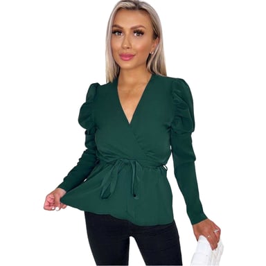 AX Paris Womens/Ladies Belted Puff Sleeve Wrap Top (Teal)
