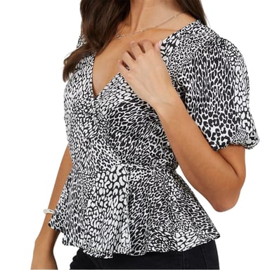 Brave Soul Womens/Ladies V Neck Puff Sleeve Wrap Top (Black/White)