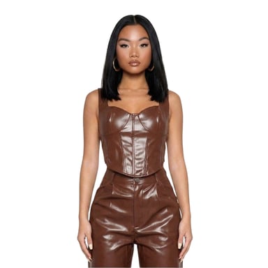 Missy Empire Womens/Ladies PU Corset Top (Brown)