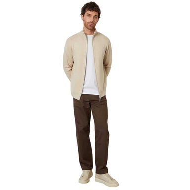 Threadbare Mens Wynnstay Knitted Full Zip Cardigan (Oatmilk)