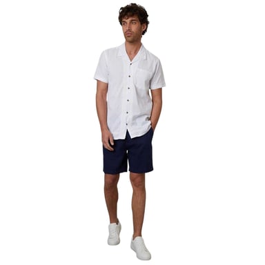 Threadbare Mens Crochet Trim Short-Sleeved Shirt (White)